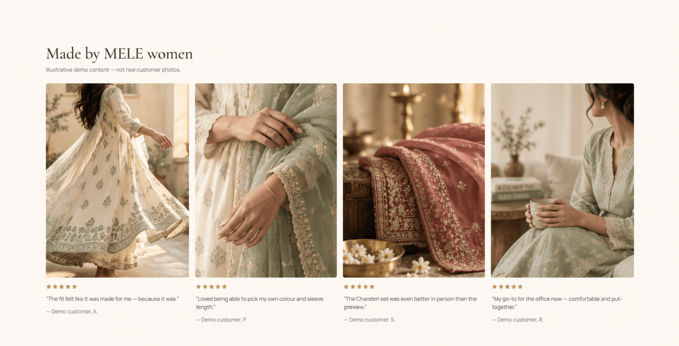 Made by MELE women — illustrative customer stories
